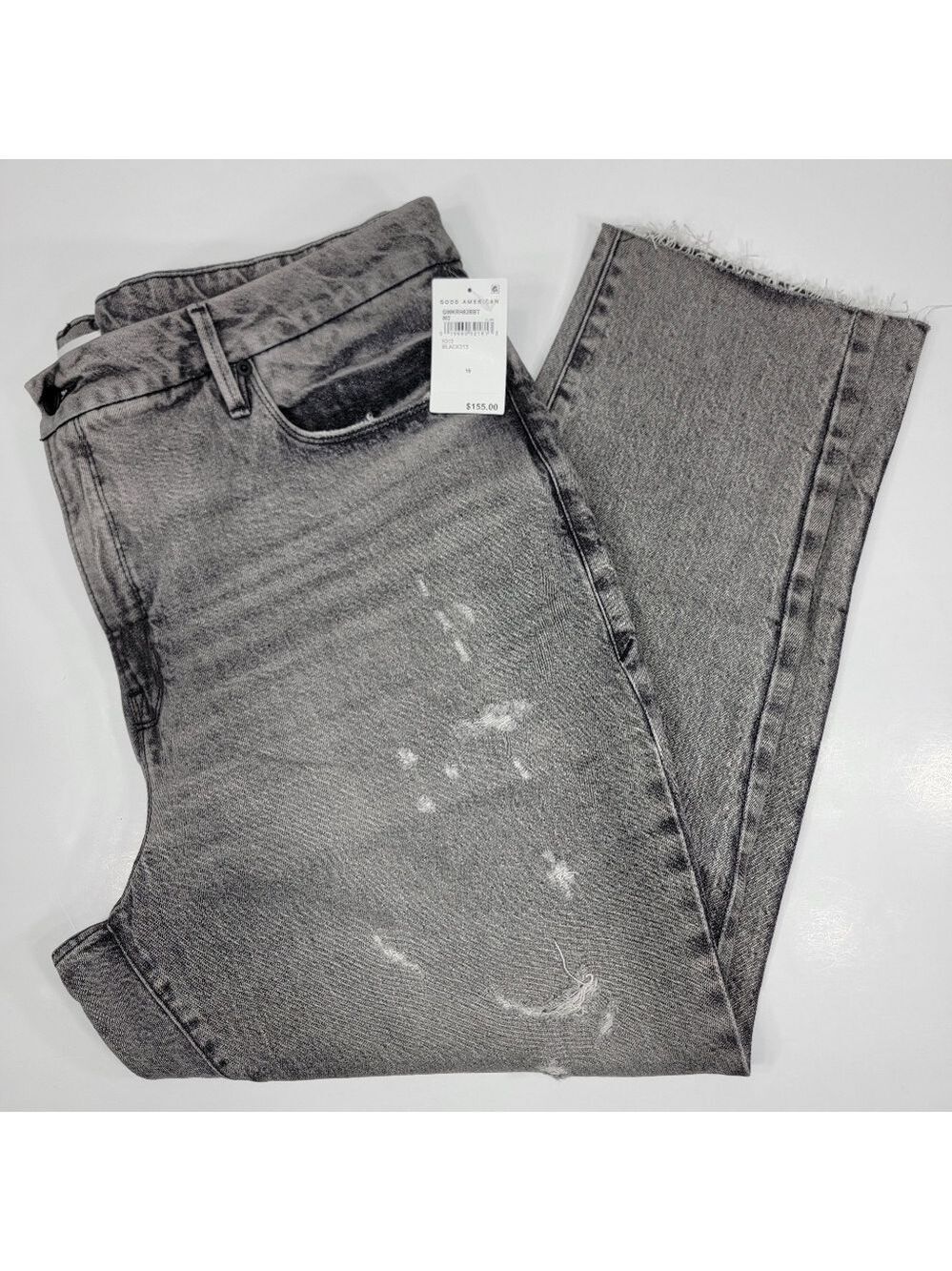 NEW Good American Jeans Womens 16 Gray Stretch High Rise Raw Hem Denim Ankle NWT